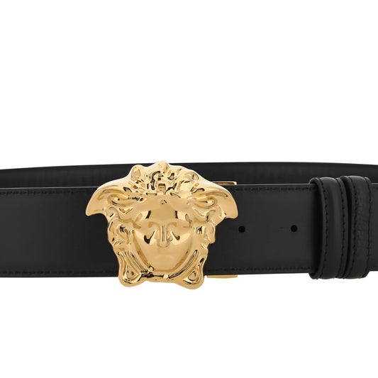 Versace La Medusa Embellished Leather Belt — Black