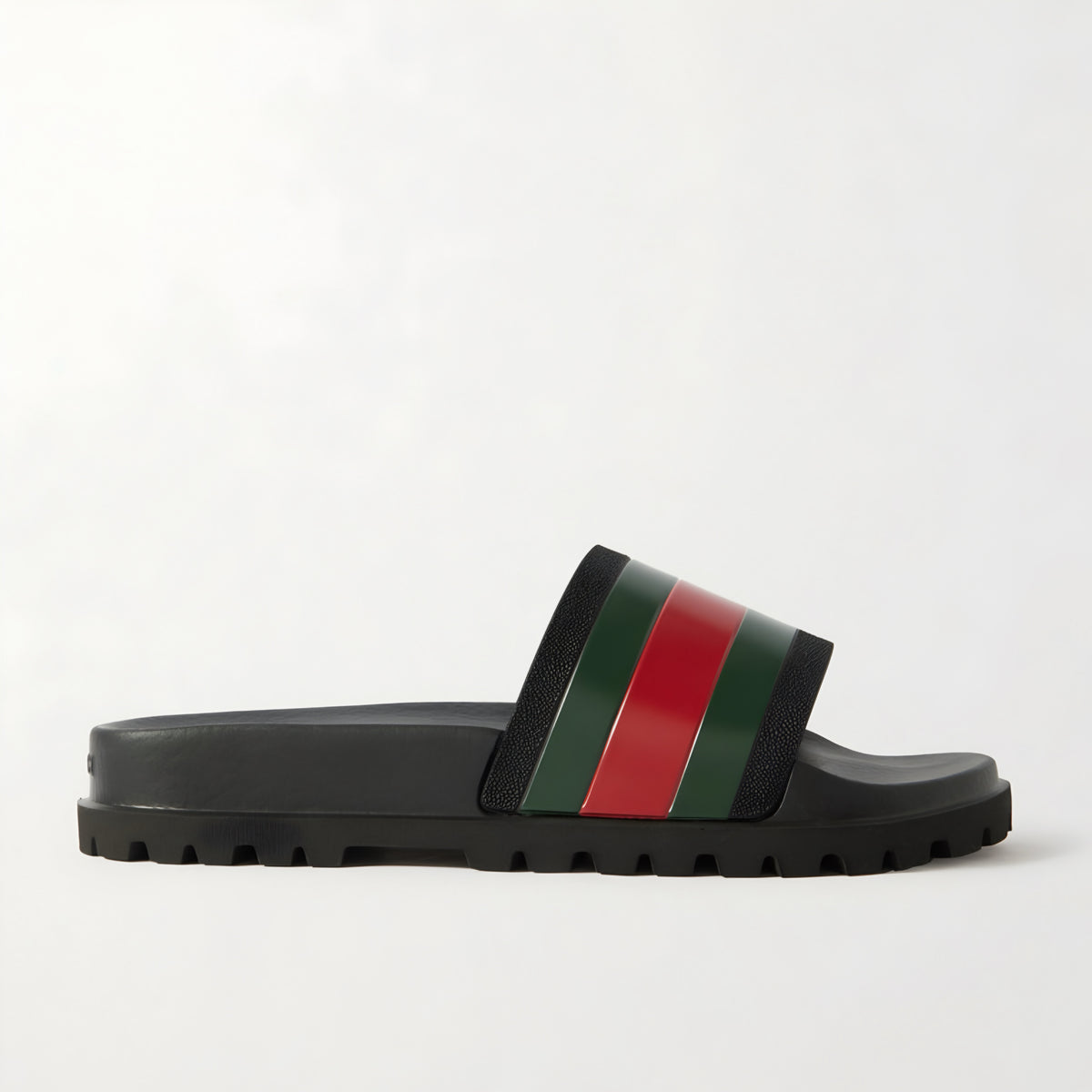 Gucci Striped Rubber Sandal — Black