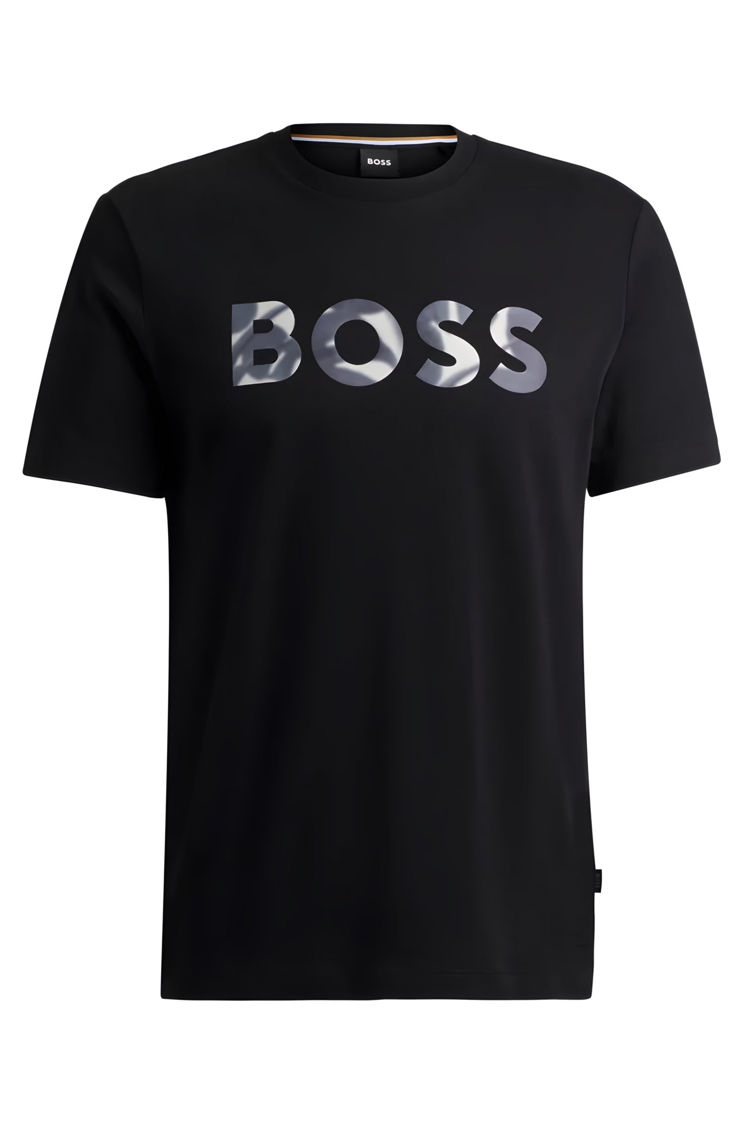Boss Big Textured Logo Cotton T-Shirt — Black