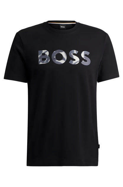 Boss Big Textured Logo Cotton T-Shirt — Black