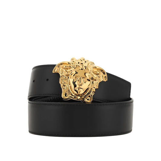 Versace La Medusa Embellished Leather Belt — Black