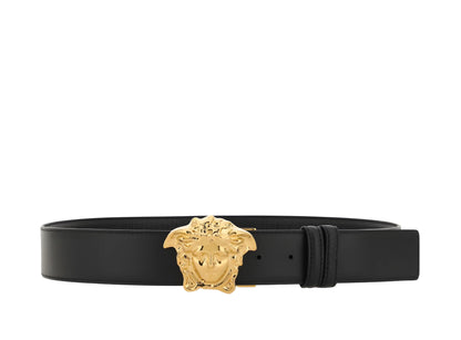 Versace La Medusa Embellished Leather Belt — Black