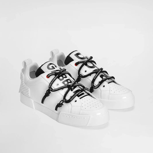 Dolce & Gabbana Portofino Sneakers In Calfskin And Patent Leather — White