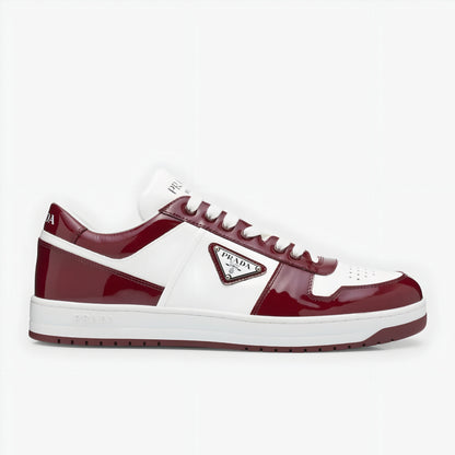 Prada Downtown Leather Sneakers — White / Wine Red