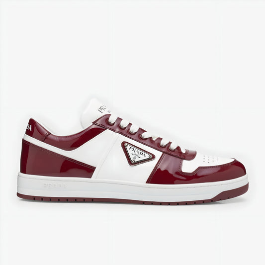 Prada Downtown Leather Sneakers — White / Wine Red