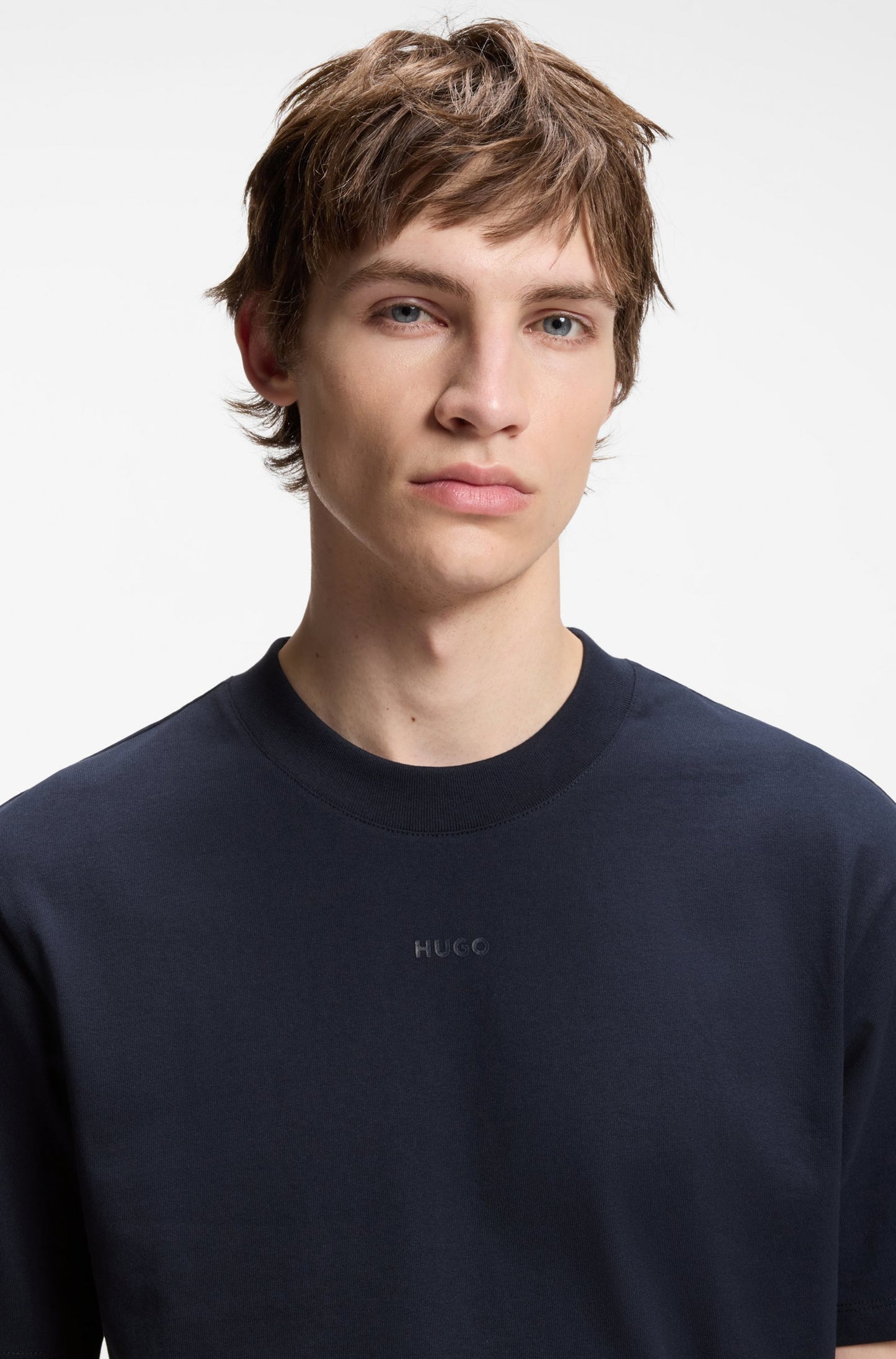 Hugo Relaxed-Fit T-Shirt With Centered Logo Detail — Dark Blue
