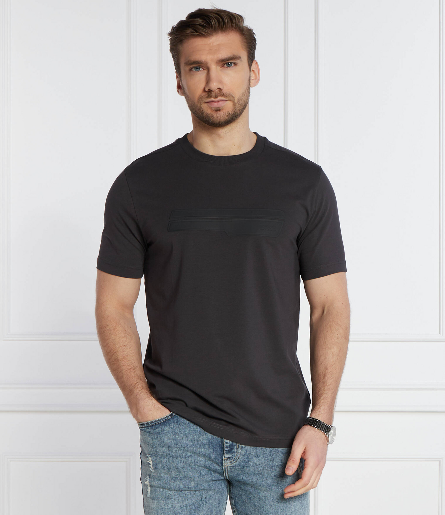 Boss Relaxed-Fit T-Shirt With Logo Detail — Dark Grey