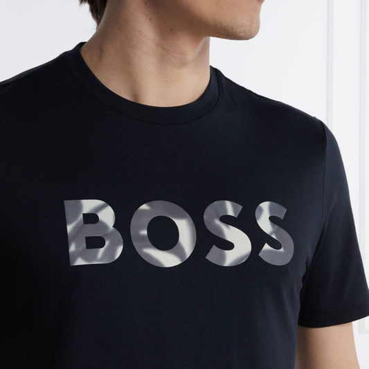 Boss Big Textured Logo Cotton T-Shirt — Black